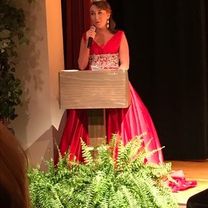 Custom red pageant ballgown - very heavy